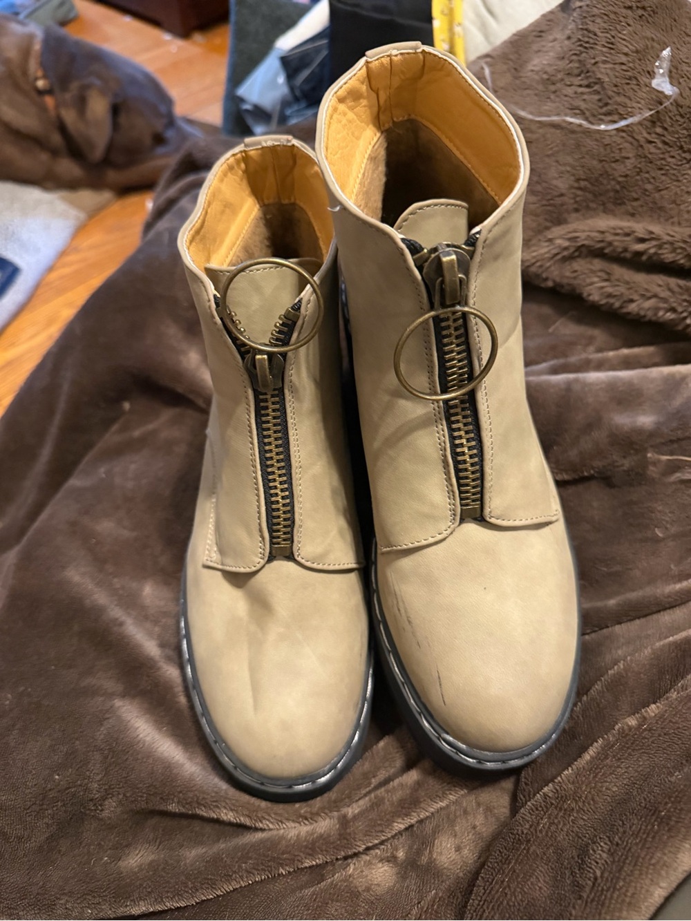 Seven7 Women’s Taupe Chukka Boots with Ring-Zip
